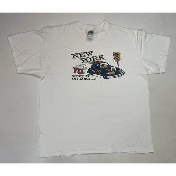 VINTAGE New York City Taxi Move It Or Lose It Graphic T-shirt Men XL White - Picture 1 of 7
